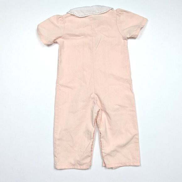 Vintage Winnie the Pooh Romper Jumpsuit Baby Girls Size 12m Peach - Picture 2 of 3